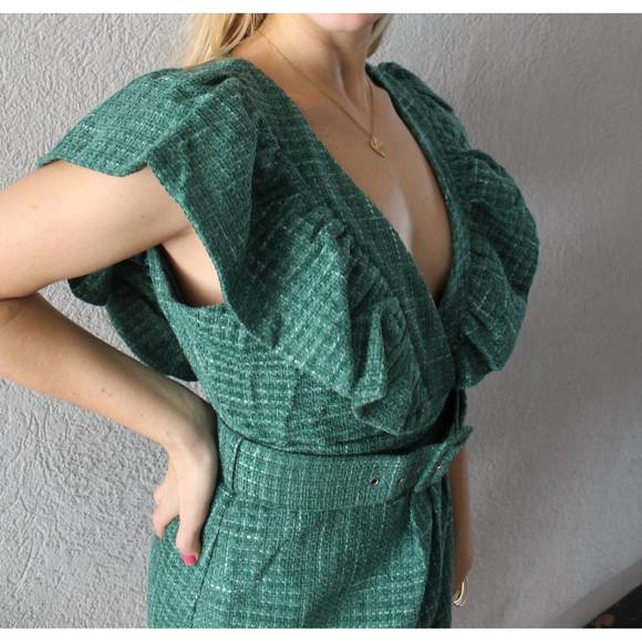 NEW NEON BLUSH ruffle point tweed mini dress in green - Picture 2 of 4